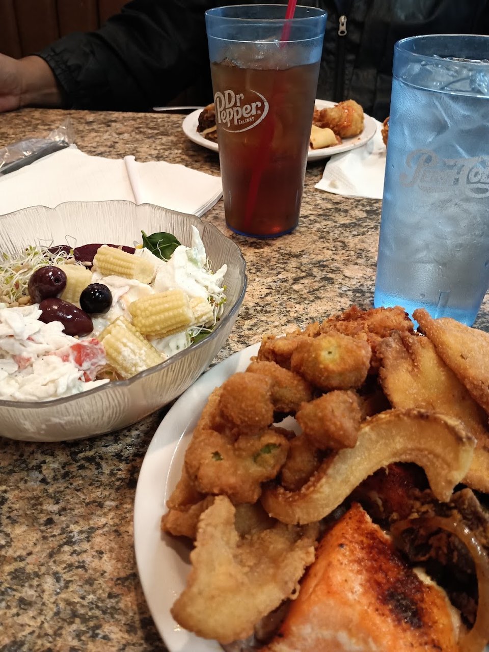 Salad and Fried Okra and Fat Back