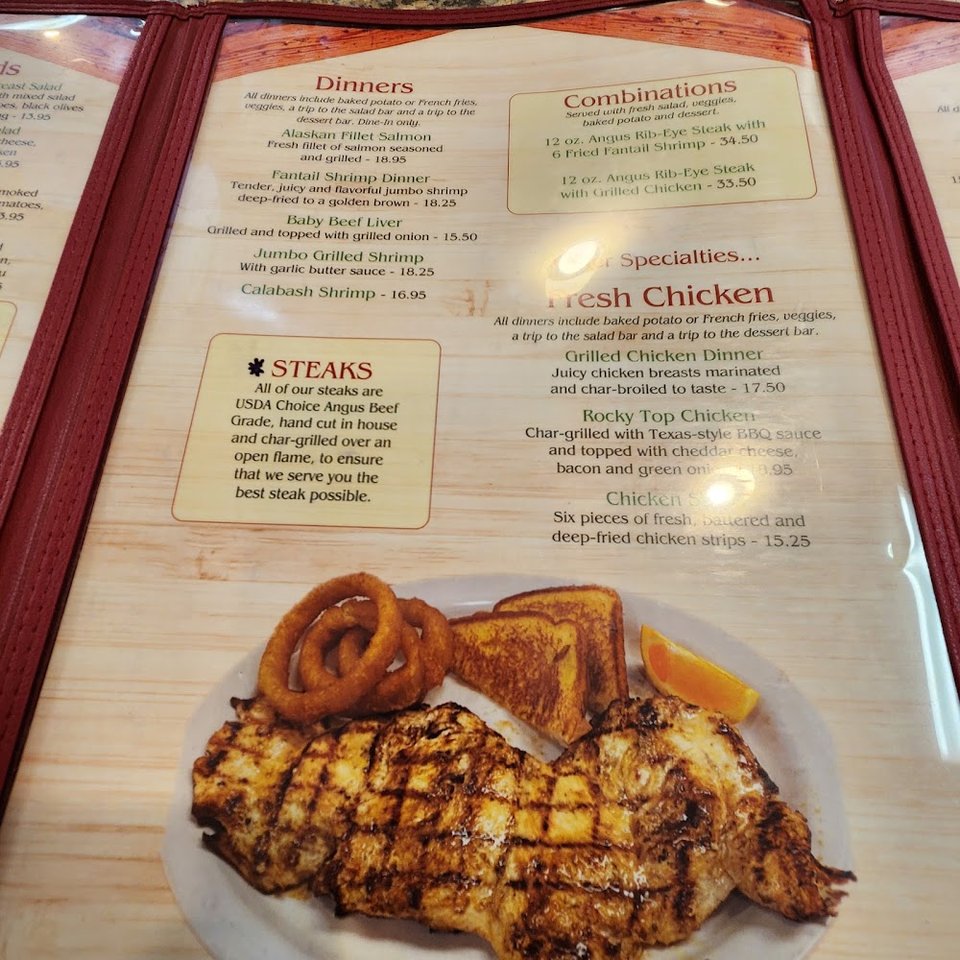 Menu page with side items and kid's meals.